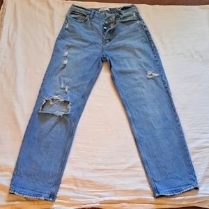 ABERCROMBIE & FITCH Women's Blue The Dad High Rise Distressed Jean Size 29